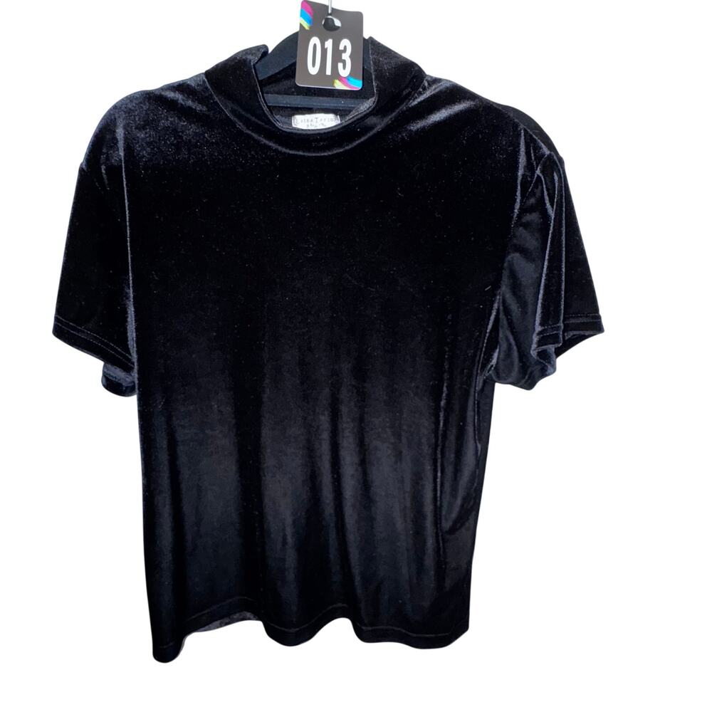 Vintage Erika Taylor Intimates Black Velvet Top Short Sleeve Medium Whimsigoth